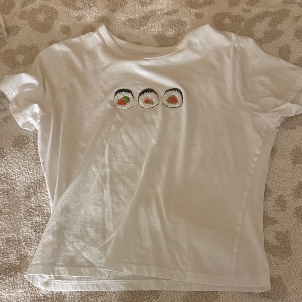Abercrombie & Fitch White Tee with Sushi Embroidery